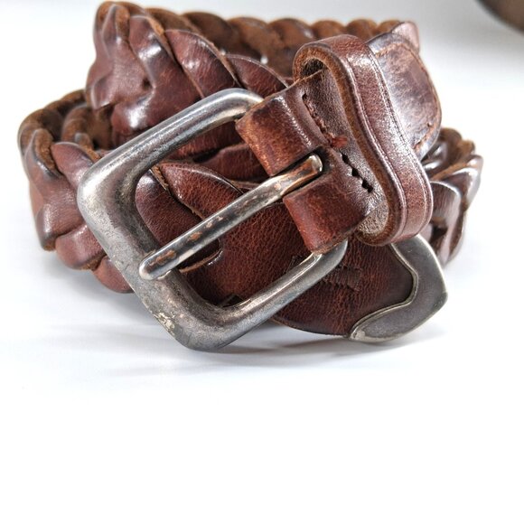 Vintage Genuine Leather Braided Belt Brown Western Distressed 1 Inch Wide XL 48 - Picture 4 of 11